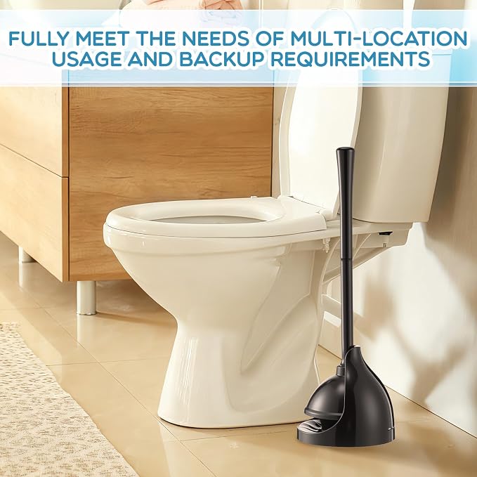 Reallnaive 2 Pack Toilet Plunger with Holder, Commercial Grade Heavy-Duty Plunger Set with Storage Base, Professional Bathroom Maintenance Tool