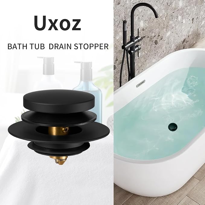 Bathtub Drain Stopper, Tub Plug for 1.5"-1.72" Regular Drains | Universal Pop Up Tub Stopper Replacement for Tip Toe/Trip Lever/Lift&Turn Tub Drains, 3 O-Rings, Black