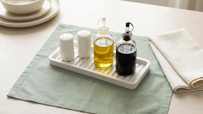 Silicone Sink and Surface Organizer Tray, Sponge Holder, Vanity Tray, Trivet, Heat Safe, Dishwasher Safe, for Bathroom and Kitchen Organization (Vanilla Cream, 9"x3.5")