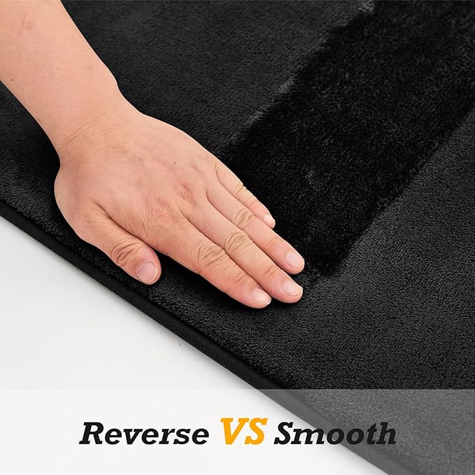 Bathroom Rugs Sets 3 Piece, Non-Slip & Quick Dry Bath Mat Set, Ultra Soft Velvet Bath Rugs for Bathroom, Toilet and Shower Floor, Black