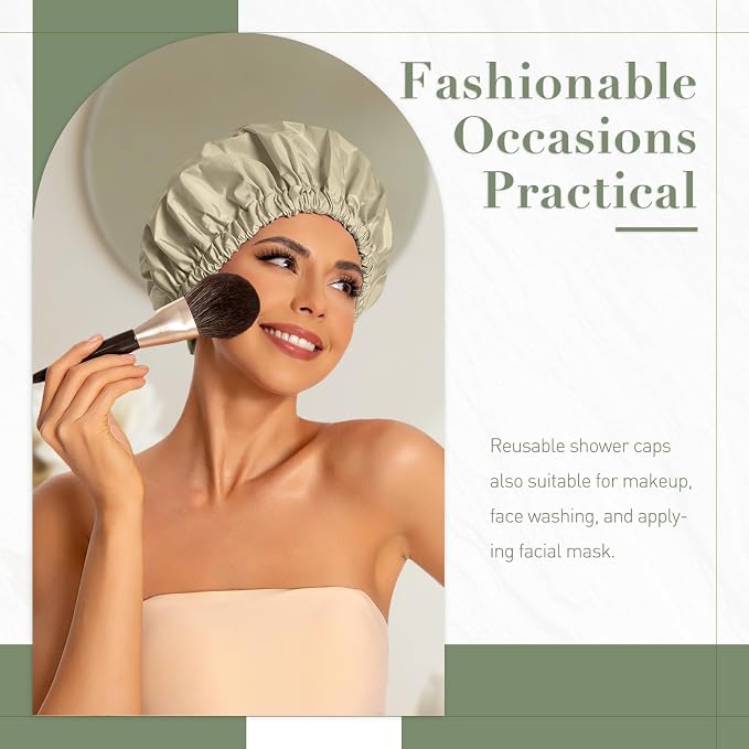 Edoneery Shower Caps for Women Reusable Waterproof, Shower Hair Cap | Washable Bonnet, Wide Elastic Band, Large Fit, Holds Long Hair, Braids Friendly, Bath Accessories, Spa, Travel