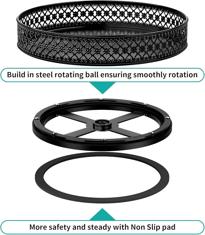 Ovicar Lazy Susan Turntable Organizer - 13 inch Rotating Spice Rack Metal Lazy Susan for Cabinet Pantry Kitchen Countertop Dining Table Cupboard Bathroom Vanity Refrigerator Black