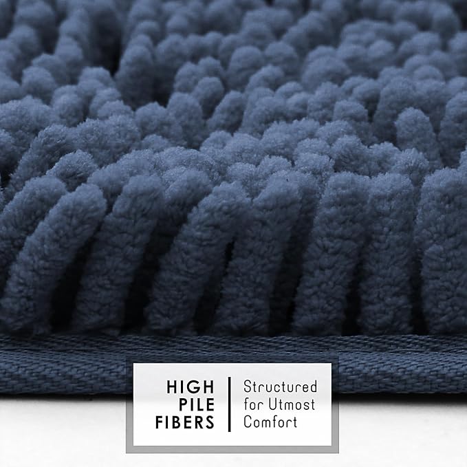Hearth & Harbor Bathroom Rugs, Chenille Bath Mat - Machine Washable Bath Mats for Bathroom Non-Slip Backing Rubber, Quick Dry Mat - Navy Blue Bath Rug, 17x24-20x32-20x24