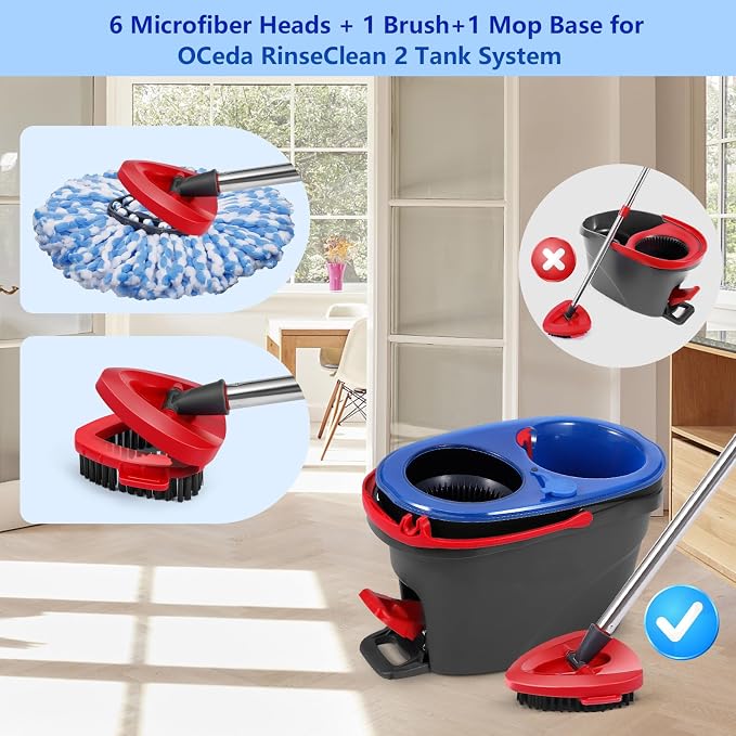 8-Pack Reusable Mop Head Replacement for OCedar RinseClean 2-Tank System, Microfiber Spin Mop Refills Compatible