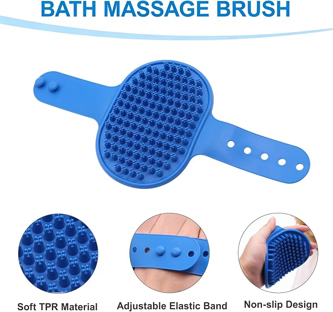 6PCS Blue Dog Bath Kit with Brush, Scrubber, Gloves, Towel & Bag | Dog Brush, Washing Gloves, 39.7" × 20.5" Towel, Shampoo Brush, Bath Scrubber and Big Toiletries Bag