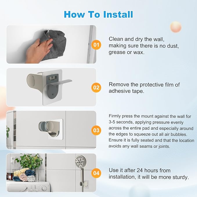 Hibbent Showerhead Holder, Strong Adhesive and Waterproof Handheld Shower Holder & Bracket, Height Adjustable Shower Wand Holder, Wall Mount, No Drilling, Brushed Nickle