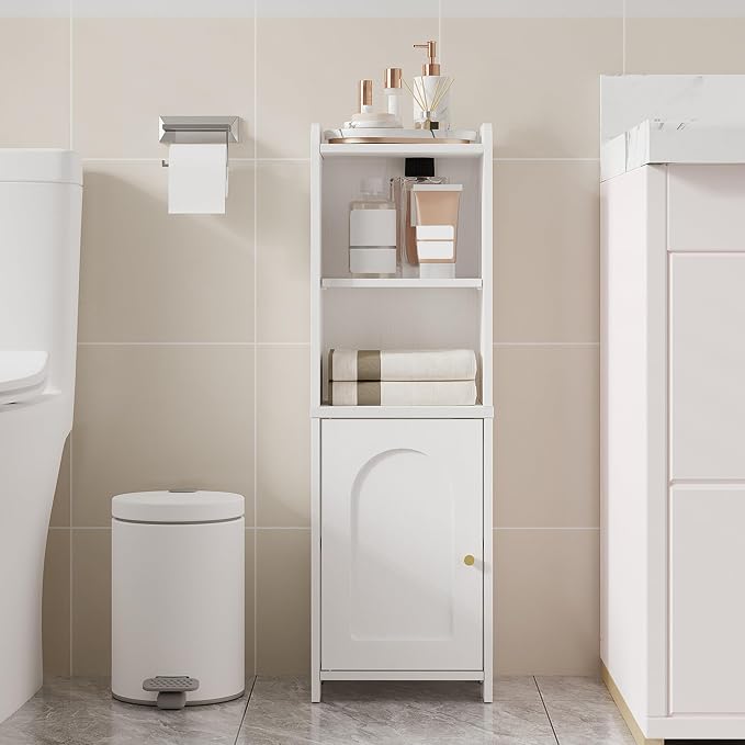 Hzuaneri Bathroom Storage Cabinet, Corner Floor Cabinet with Doors and Adjustable Shelf, Narrow Toilet Paper Cabinets, Bathroom Organizer for Small Spaces, White BC39713X