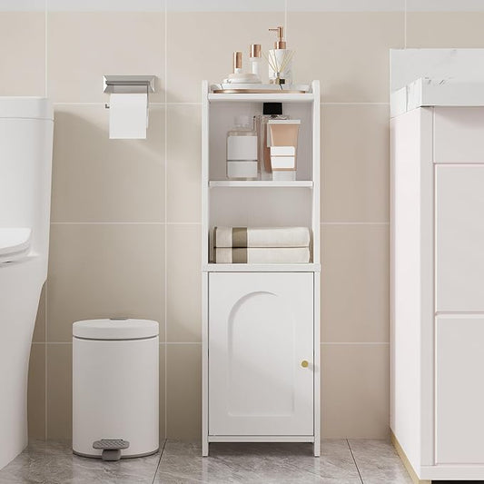 Hzuaneri Bathroom Storage Cabinet, Corner Floor Cabinet with Doors and Adjustable Shelf, Narrow Toilet Paper Cabinets, Bathroom Organizer for Small Spaces, White BC39713X