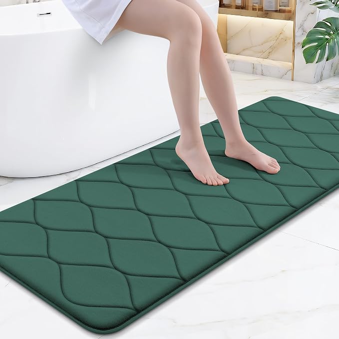 Smiry Memory Foam Bath Mat 59x24, Ultra Soft Absorbent Bathroom Rugs | Hunter Green, Plush Quick Dry and Machine Washable Cushion Bath Mats for Bathroom, Shower, Tub & Home Decor