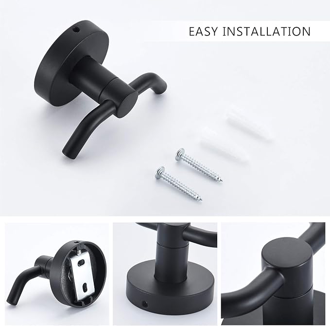 MARMOLUX ACC - Black Bathroom Hooks for Towels | Modern Black Hooks, Double Robe & Towel Hooks Ideal as Bathroom Towel Holder, Shower Wall, Kitchen Hand Towel Holder - Shower Hook