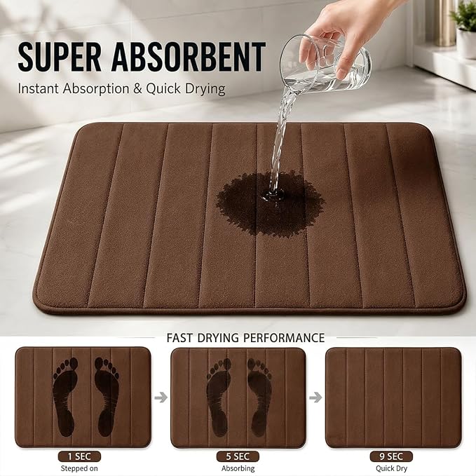 Memory Foam Bath Mat Set 3 Piece，Super Soft Absorbent Bathroom Rug Non Slip, Quick Dry,Machine Wash, Perfect Plush Bathroom Rugs,Home Decor Accessories,Coffee