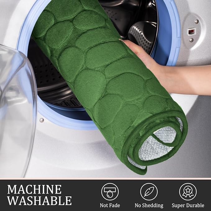 YIHOUSE Bathroom Rugs Mat Set, Memory Foam Bath Mat 2 Piece Green | 17x24&20x32, Non Slip, Water Absorbent, Washable, Bath Mat For Bathroom, Sink and Toilet