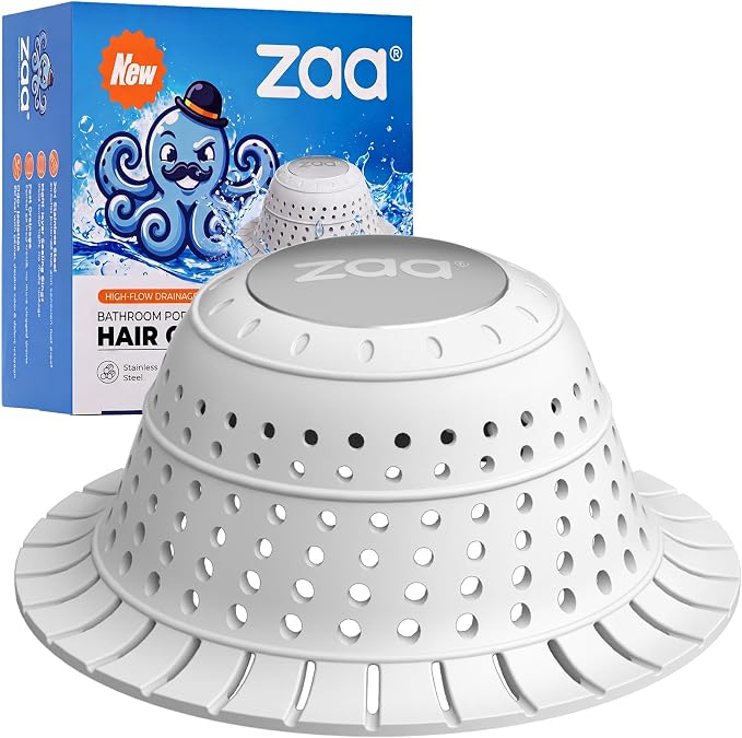 Shower Drain Hair Catcher Bathtub Drain Strainer Sink Drain Protector | Collapsible Pop-Up Drain Hair Catcher, Traps Hair & Prevents Clogs, Easy to Clean, Bathroom Fixture Accessories, White