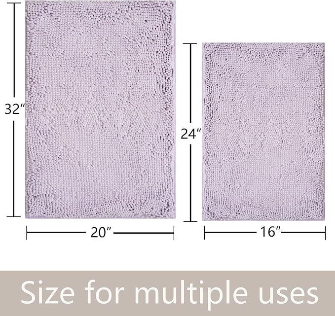 Bathroom Rugs Sets 2 Piece, PVC Backing Quick Dry, Machine Washable Bath Mats for Bathroom Floor-Lavender