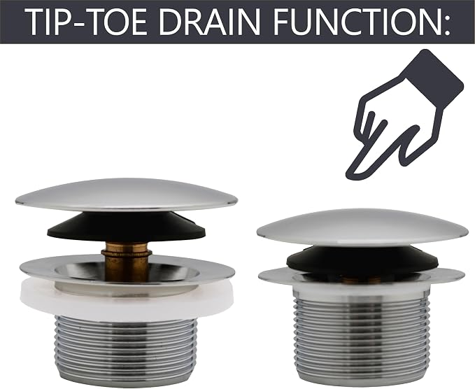 Westbrass D398R-05 1-1/2" NPSM Coarse Thread Mushroom Tip-Toe Bathtub Drain Stopper, Polished Nickel