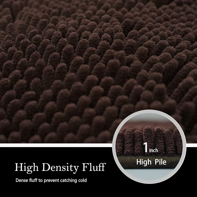 Bathroom Rugs Chenille Bath mat 2 Piece Set, Super Absorbent, Strong PVC Non Slip Backing, Bath mats for Bathroom, Plush Shaggy, Thick, Machine Washable, Bathtub, Shower, Toilet.(Brown)