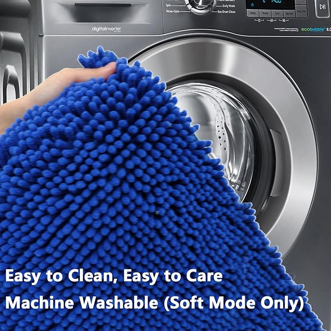 Bathroom Rugs Chenille 3-Piece Extra Soft and Absorbent Shag Bathroom Rugs, Machine Wash Mat, Strong PVC Non-Slip Underside, Plush Carpet Mats (Royal Blue)
