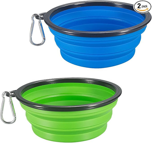 2-Pack Extra Large Size Collapsible Dog Bowl, Foldable Bowls for Dog | Expandable Cup Dish for Pet Cat Food Water Feeding Portable Travel Bowl Blue and Green