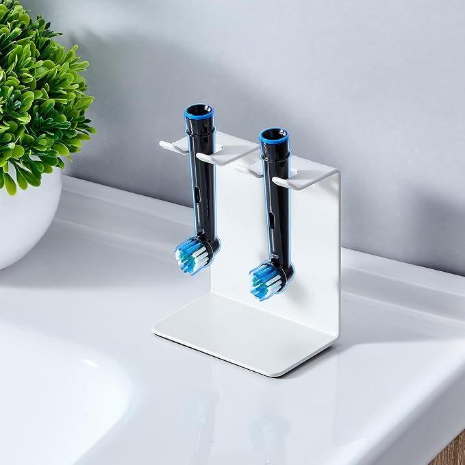 Electric Toothbrush Head Holder, Tooth Brushing Holder, Wall Mounted Toothbrush Holders Shower Bathroom, Self Adhesive or Desktop Tooth Brush Holder Organiser (White, Small)