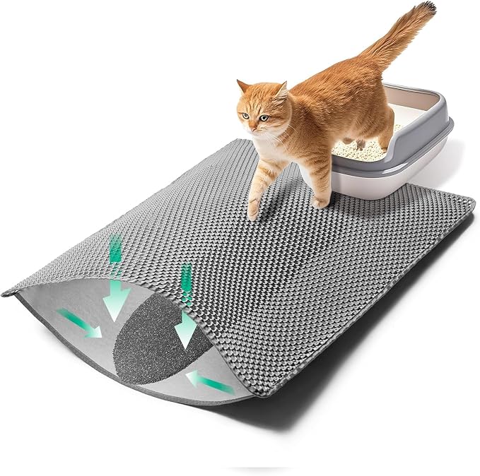 GRELY 2 Layer Cat Litter Mat, 25x16 Inch Litter Trapping Mat for Cats | 25x16 inch 2-layer litter trapping mat, non-slip, waterproof & urine proof, collapsible for easy cleaning.
