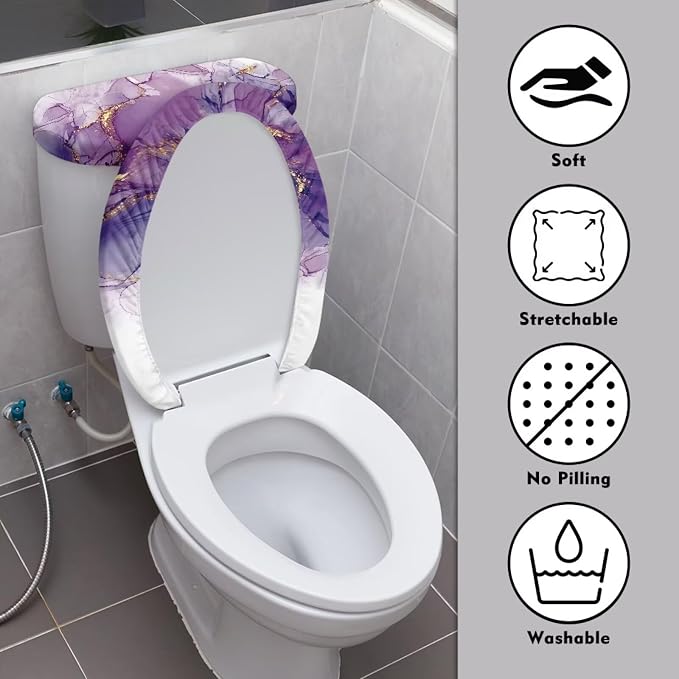 Purple Marble Toilet Lid Covers for Bathroom Set Toilet Covers Elongated Comfortable 2-Piece Bathroom Gifts