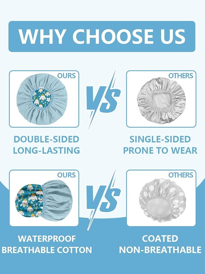 Years calm Shower Caps for Women Reusable Waterproof Double Layer Hair Cap | Both Sides Usable, Reversible Pattern & Solid Color Design, Soft Elastic Keeps Hair Dry for shower Spa Travel