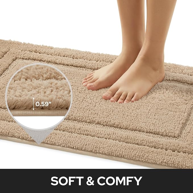 HOMEIDEAS Bathroom Rugs Sets 2 Piece, Soft Non Slip Bath Mat Khaki | Ultra Absorbent, Microfiber Machine Washable Bath Rug Set, for Bathroom, Tub, Shower 20" x 32" + 16" x 24"