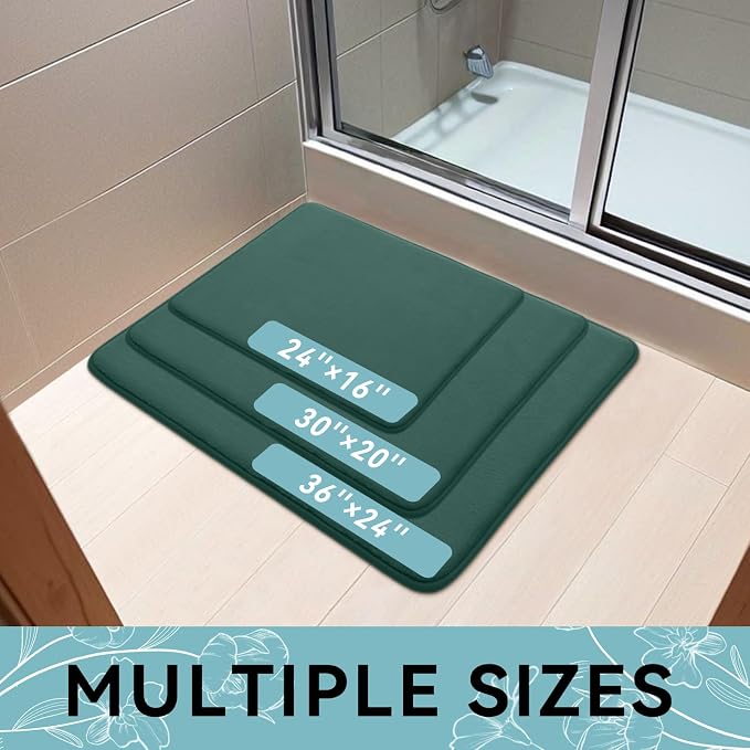 Smiry Memory Foam Bath Mat 47x17, Extra Soft and Absorbent Bathroom Rugs | Green, Quick Dry Machine Washable Non-Slip Bath Mat for Bathroom Floor, Shower and Tub