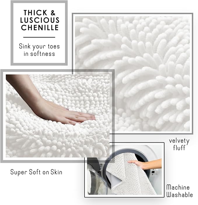 Hearth & Harbor Bathroom Rugs, Chenille Bath Mat - Machine Washable Bath Mats for Bathroom Non-Slip Backing Rubber, Quick Dry Bathroom Mat