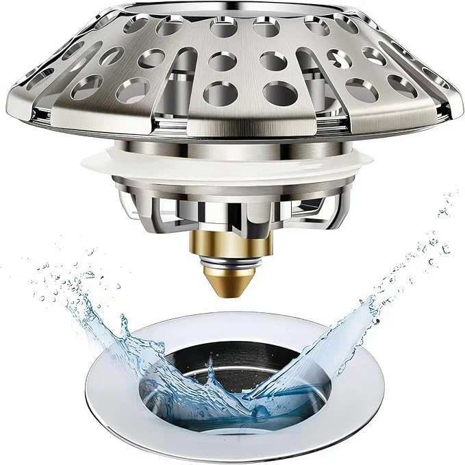 AzWzz Bathtub Drain Stopper,Pop Up Tub Stopper Plug with Hair Catcher Cover | All-metal, Universal for 1.45 in to 1.8 in Tub Drain, Brushed Nickel