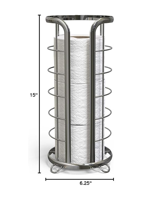 BROOKSTONE, Shiny Chrome Toilet Paper Holder, Freestanding Bathroom Tissue Organizer, Minimalistic Storage Solution, Modern & Stylish Design [Holds MEGA Rolls]