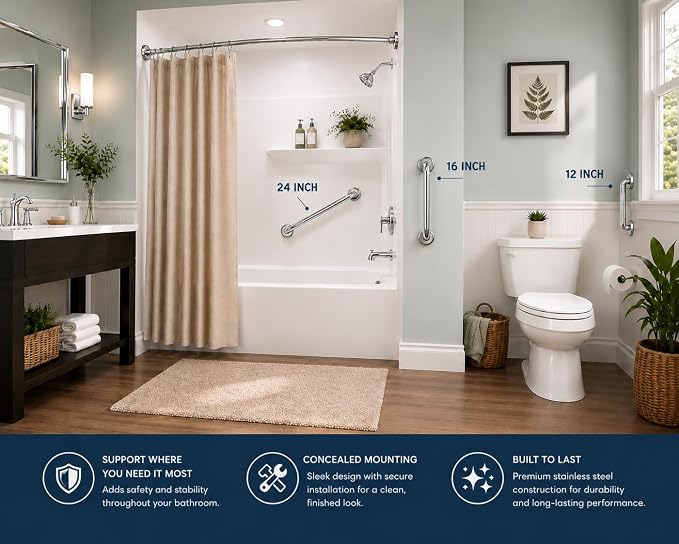 Utopia Alley Decorative Shower Safety Grab Bar Chrome 16";
