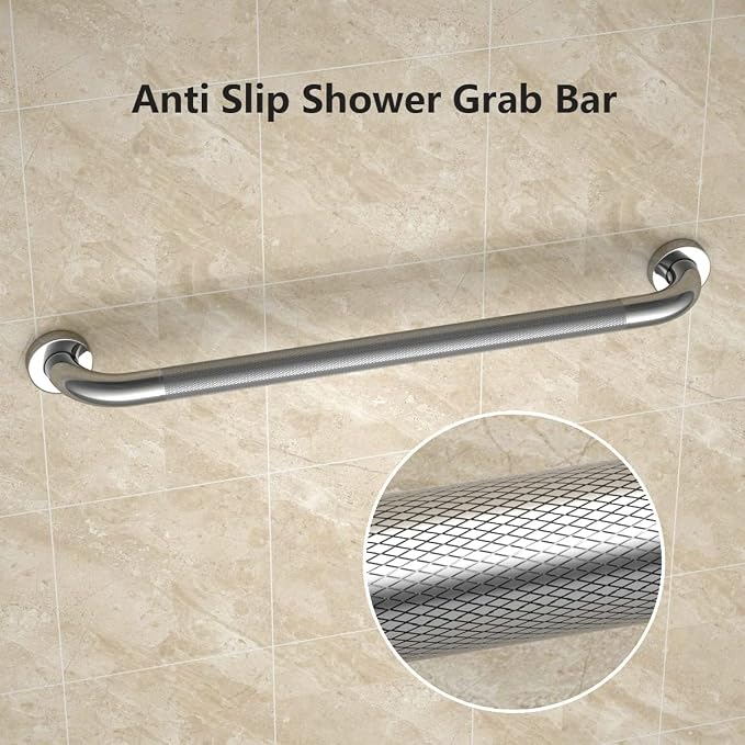 Anti Slip Shower Grab Bar 24 Inch, YuanDe Chrome Stainless Steel Bath Grab Bar, Knurled Bathroom Safety Rail, Shower Handrail Support, Handicap Elderly Balance Assist Handles