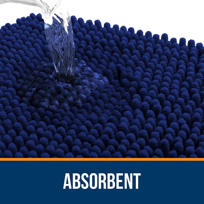 OLANLY Toilet Rugs U-Shaped 24x24, Soft Absorbent Chenille Contour Rugs | Navy, Quick-Drying Rubber Backing, Machine Washable Non-Slip Shaggy Bathroom Mat for Toilet, Home Decor Accessories