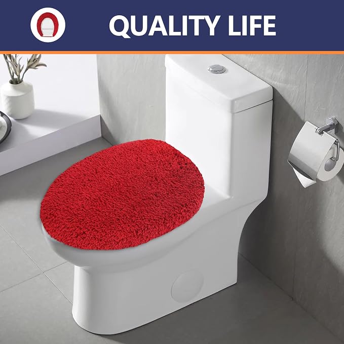 Soft Microfiber Toilet Seat Cover 17.5" x 15" Machine Washable | Solid Toilet Lid Cover Adjustable Rubber Backing Fits Most 16 -17.5" L x 14-16" W Round Oblong and Elongated Toilet Seat
