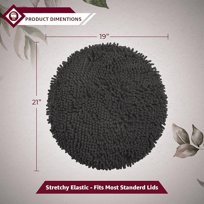 LuxUrux Toilet Lid Cover with Stretch Fit Elastic Band – Chenille Microfiber Toilet Seat Non-Slip Cover for Bathroom – Soft Plush, Machine Wash And Dry, Comfort & Clean Look (18 x 21'', Black)