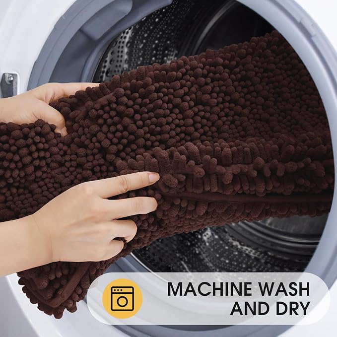 ACCUMTEK Upgrade Luxury Brown Bathroom Rug Mat 36"x24", Ultra Soft Thick Absorbent Bath Mats, Non Slip Chenille Toilet Mat for Bathroom, Bedroom, Kitchen, Shower, Tub