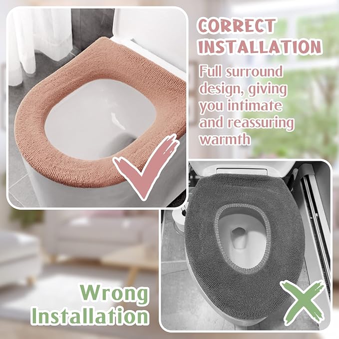 Legigo 5 Pack Toilet Seat Cover, Soft Toilet Seat Warmer Pads for Bathroom | Warmth, Comfort & Easy to Install, Toilet Seat Cushion Covers, Washable and Stretchable(Knit Elongated Light)