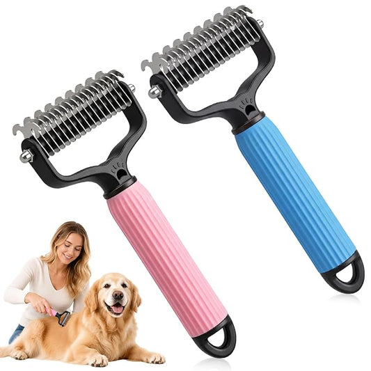 Pet Grooming Brush, Double-Sided Deshedding Dematting Tool for Dogs & Cats, Detangling Tool For Matted Fur, Ideal For Medium Or Long Haired Breeds (2Mix)