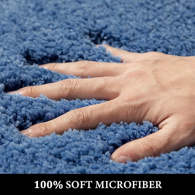 MIULEE Blue Soft Bathroom Rugs Set 2 Piece Soft Bath Mats 24x36 Inch | Soft Absorbent Microfiber Bath Rugs, Non Slip, Quick Dry, Fluffy Bath Rugs for Bathroom Floor Tub Showers, Machine Washable