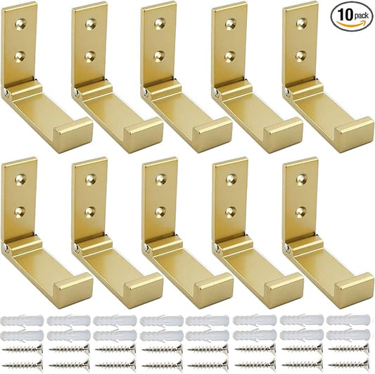 ZEYU Folding Coat Hooks, 10Pcs Wall Hooks for Hanging Coat Towel Hooks Hardware Heavy Duty Aluminum Alloy Headphone Holder No Rust Wall Mounted with Screws for Bags Fitness Equipment (10Pcs-Golden)