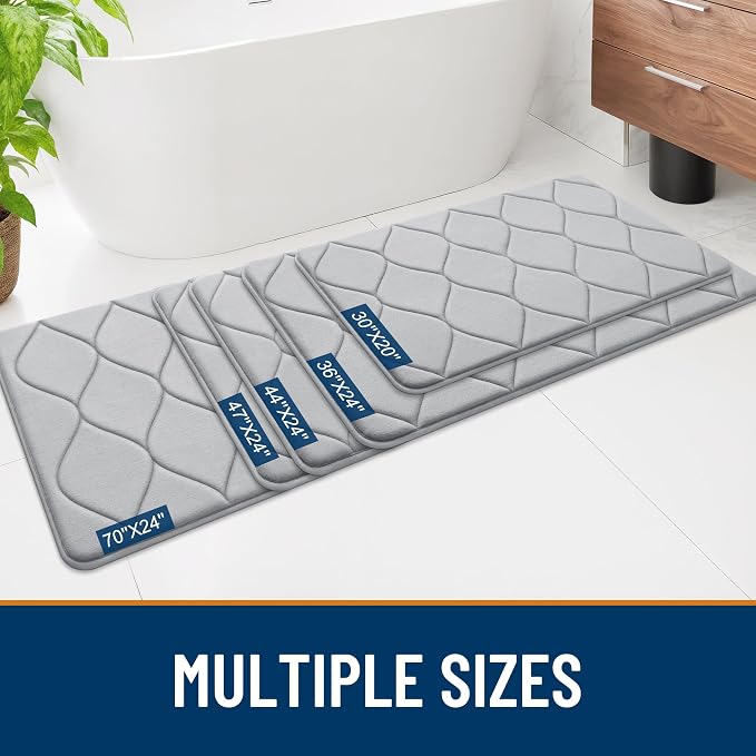 Smiry Memory Foam Bath Mat 47x24, Ultra Soft Absorbent Bathroom Rugs | Light Grey, Plush Quick Dry and Machine Washable Cushion Bath Mats for Bathroom, Shower, Tub & Home Decor