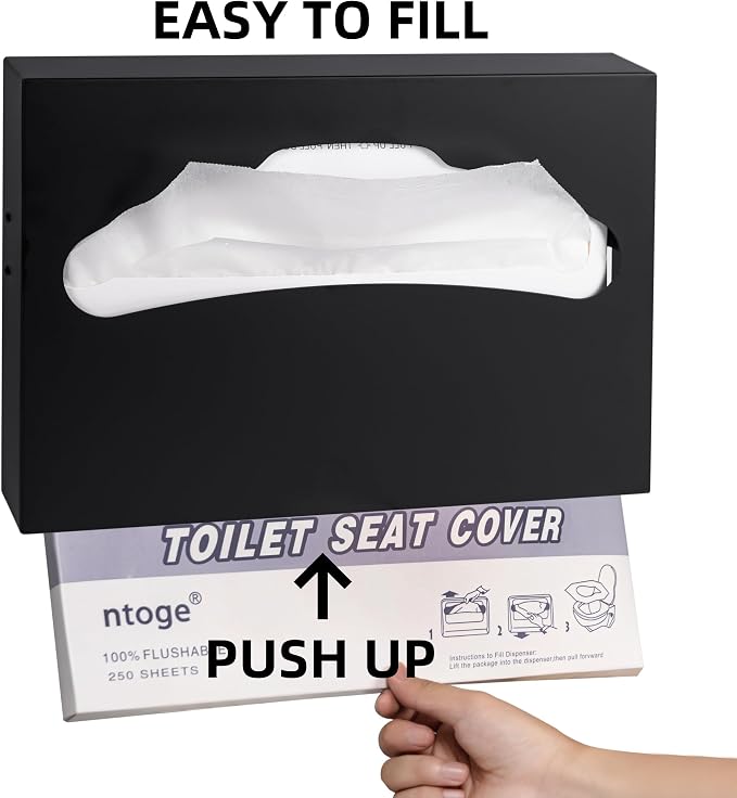 Desyeryamimi Toilet Seat Cover Dispenser,Commercial Stainless Steel Brushed Toilet Seat Cover Holder for Disposable Toilet Seat Covers Wall Mount for Bathroom Restroom（Black）