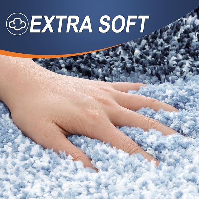 OLANLY Micorfiber Bathroom Rug Set 2 Piece, 47"x20"+24"x16" | Dark Blue, Soft Absorbent Bath Rug Set, Non-Slip, Machine Wash Dry, Plush Shaggy Bath Mats for Bathroom