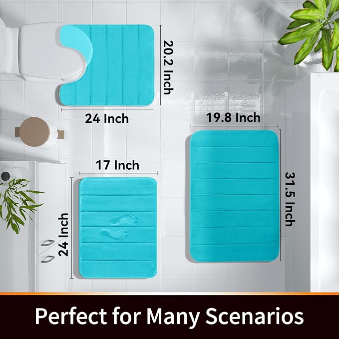 Yimobra Memory Foam Bath Mat, Super Soft Absorbent Bathroom Rug Non Slip, Quick Dry, Machine Washable Floor Carpet for Tub Shower, Home Decor Accessories, 24x17, Lake Blue