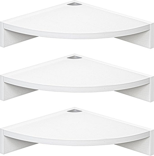Fun Memories Corner Shelf Wall Mount, Wood Floating Corner Shelves, Corner Wall Shelf for Bedroom, Bathroom, Kitchen, Living Room (White, 3 Pack)
