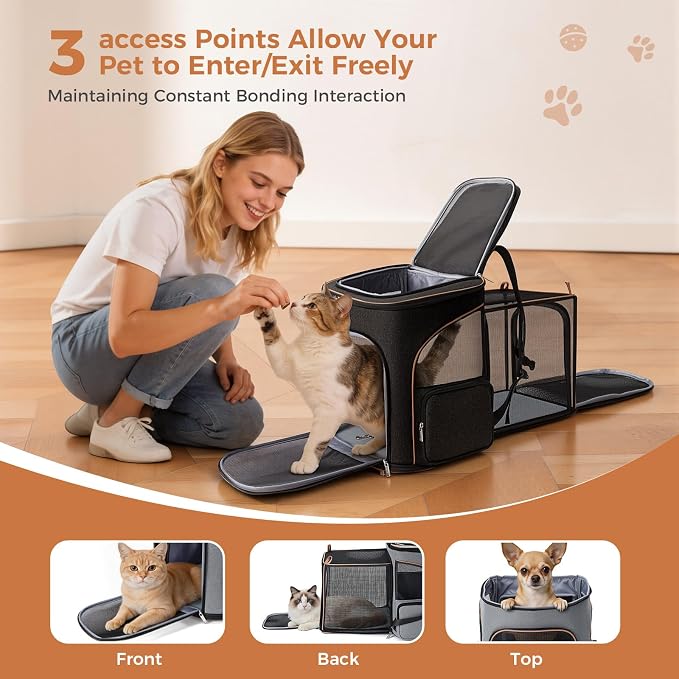 Lekereise Pet Carrier Backpack Expandable Cat Backpack Carrier for Small Dogs Large Cats Puppies, Dog Backpack Carrier for Hiking Travel Outdoor Hold Pets Up to 20 25 Lbs, Black