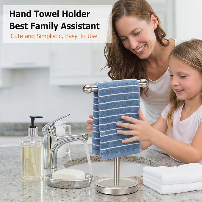 Hand Towel Holder Stand with Heavy Stainless Steel Base, T-Shape Towel Rack, Free-Standing Towel Holder Countertop for Bathroom (Brushed Nickel)