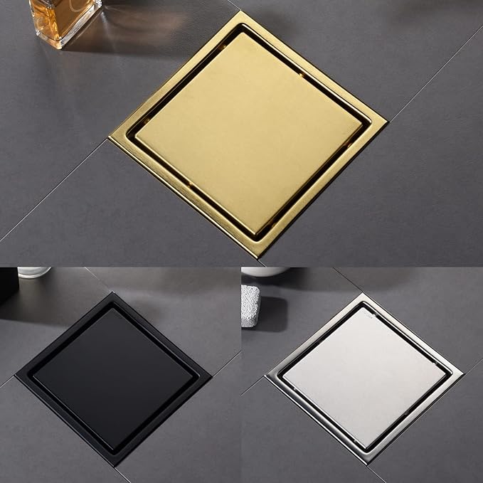 6 Inch Square Invisible Shower Floor Drain Brushed Nickel, Detachable Bathroom Floor Drain Flange, Insert Tiles for Filtering in The Grille Plate Cover, SUS304 Stainless Steel