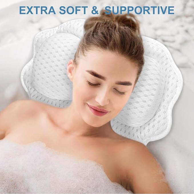 SetSail Bath Pillow, Bath Pillows for Tub Neck and Back Support, White | Soft 4D Breathable Air Mesh Ergonomic Bathtub Pillow with 6 Strong Suction Cups and Hook Luxury Bathroom Accessories